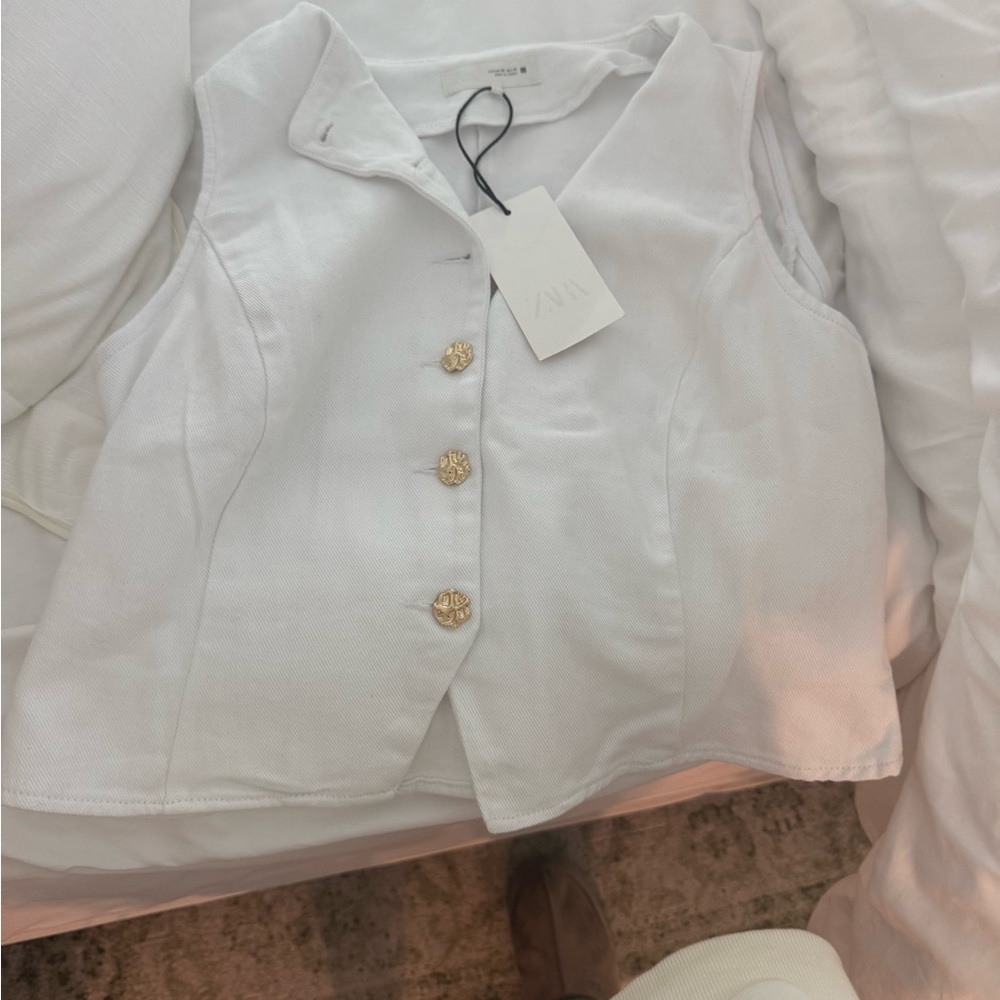 Zara Cream Quilted Vest with Gold Accents